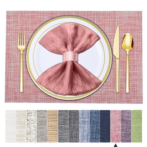 BETEAM Platzsets Abwaschbar 4er Set Vinyl Tischsets für Esstisch Waschbar Küchen Platzdecken Langlebige Tischsets für Drinnen Draußen-01 Rosa Rot, 4er Set von BETEAM