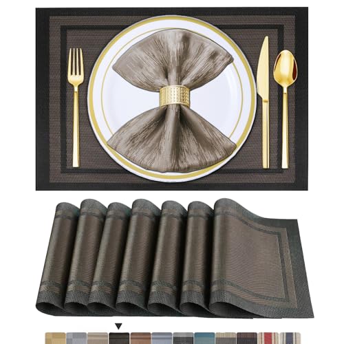 BETEAM Platzsets Abwaschbar 4er Set Vinyl Tischsets für Esstisch Waschbar Küchen Platzdecken Langlebige Tischsets für Drinnen Draußen-02 Schwarz, 4er Set von BETEAM