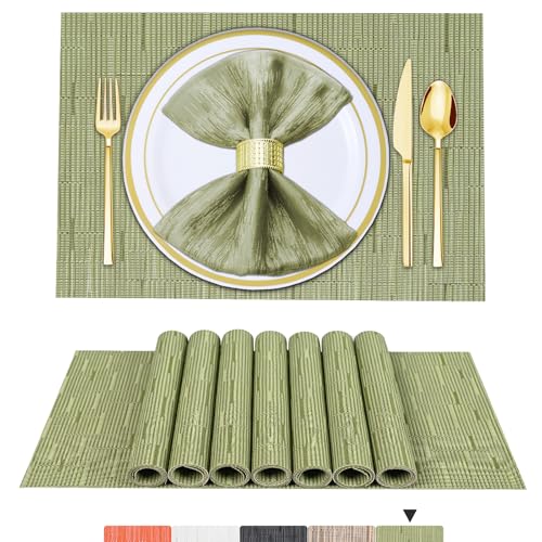BETEAM Platzsets Abwaschbar 6er Set Vinyl Tischsets für Esstisch Waschbar Küchen Platzdecken Langlebige Tischsets für Drinnen Draußen-03 Grün, 6er Set von BETEAM