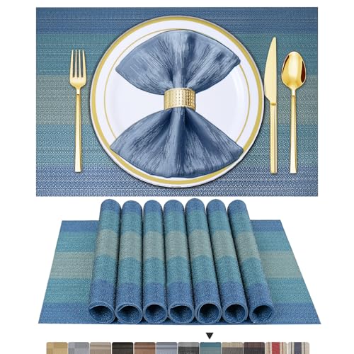 BETEAM Platzsets Abwaschbar 6er Set Vinyl Tischsets für Esstisch Waschbar Küchen Platzdecken Langlebige Tischsets für Drinnen Draußen-04 Blauer, 6er Set von BETEAM