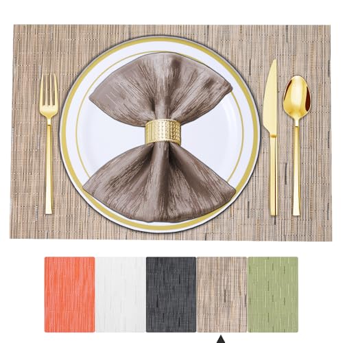 BETEAM Platzsets Abwaschbar 8er Set Vinyl Tischsets für Esstisch Waschbar Küchen Platzdecken Langlebige Tischsets für Drinnen Draußen-03 Hellbraun, 8er Set von BETEAM
