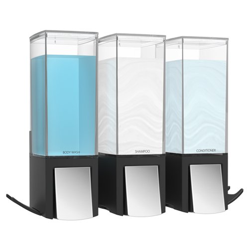 77384 Seifenspender und Hygienespender Wandmontage ohne Bohren Clever III mit 3 Kammern schwarz/tranparent Wandmontage - Soap Dispenser von BETEC