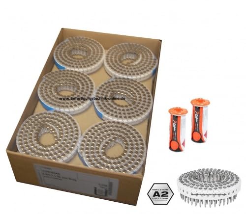 2250x Haftennägel 2,8x26mm A2 Ring rostfrei + 2x Gas – passend für Paslode IM45GN – 0° plastmagazinierte Edelstahlnägel von BETEON24