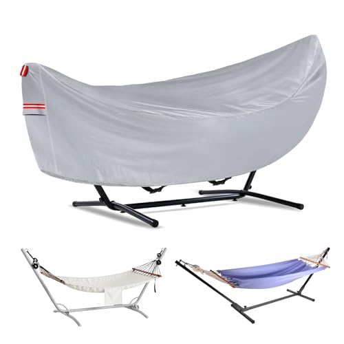 Wasserdichte 11–12 Hängemattenabdeckung, 210T Sonnen-, Regen-, UV-, Staub-, Schneeschutz mit winddichten Gurten und weichem Baumwollfutter für 140 cm Spreizstangen – Silber von BETERNY