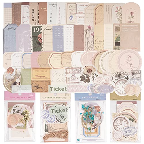 (120Stk) 80 Stk Vintage Scrapbook Deko Papier mit 40 Stk Scrapbooking Sticker Washi Aufkleber DIY Papier Dekoration für Scrapbook Kalender Notizbuch Tagebuch Fotoalbum usw. (Gruppe A) von BETESSIN