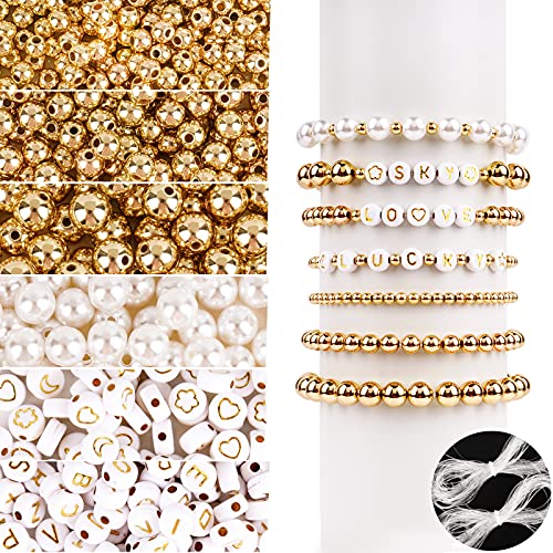 1600 Stück Mini Acrylperlen Set Multi-Größe Gold und Weiß Runde Perlen Buchstabenperlen und Gemusterte Perlen Bastelperlen mit Loch Perlen zum Auffädeln Schmuckperlen für Armbänder DIY Schmuck usw. 1600 Stück Mini Acrylperlen Set Multi-Größe Gold und Weiß Runde Perlen Buchstabenperlen und Gemusterte Perlen Bastelperlen mit Loch Perlen zum Auffädeln Schmuckperlen für Armbänder DIY Schmuck usw. von BETESSIN