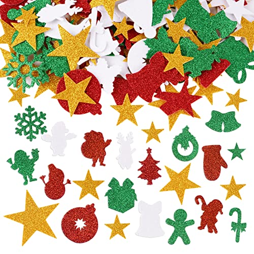 166 Pcs Weihnachtsaufkleber Glitzer Bunt Moosgummi Weihnachtssticker mit Sterne Schneeflocken und Andere Weihnachtsmuster Deko Aufkleber für Weihnachtliche Bastelarbeiten DIY Dekoration usw. von BETESSIN