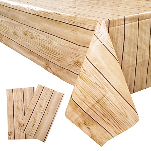 2 STK 130x220cm Tischdecke Holz Braun Abwischbare Tischdecken Wasserabweisend Vintage Tischtuch für Rustikal Party Geburtstag Hochzeit Hintergrund Garten BBQ Outdoor Tischdecke usw. (Dicke: 0.035mm) von BETESSIN