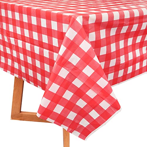 2 Stück Party Tischdecken Rot Weiß Kariert 137x274cm Rechteckig Wasserabweisend Karo Tischtuch Abwischbare Kunststoff Tischdecke für Gartentisch Feierntage Party Weihnachten Hochzeit Picknick usw. von BETESSIN
