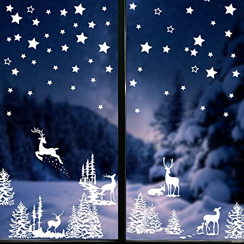 BETESSIN 210 Stück Sterne Fensterbilder Weihnachten - Elektrostatische Haftende Fensteraufkleber mit Sterne, Tannenbaum, Rentier Mustern - Fensterdeko für Winter, Fenstersticker Weihnachten von BETESSIN