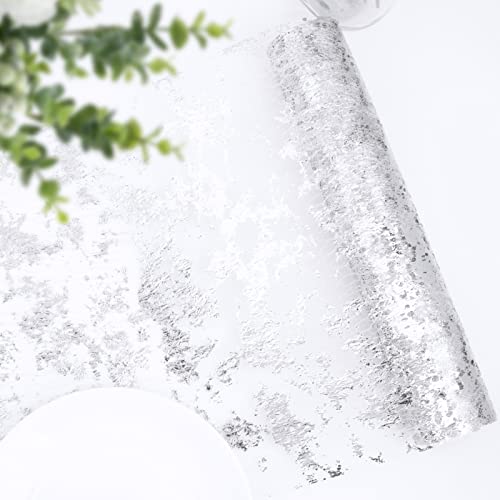 29cm x 9 Meter Tischläufer Glänzend Silber Tischband Tüllband Polyester Tischdekoration für Silber Hochzeit Weihnachten Kommunion Taufe 25. Jubiläum Festfeier usw. von BETESSIN