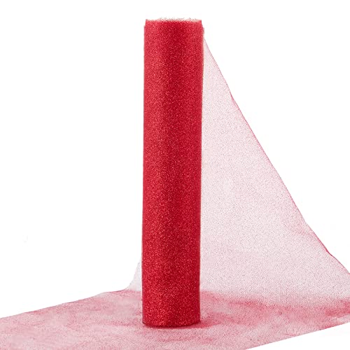 30cm x 9m Tüllband Glitzer Rot Tischläufer Weihnachten Tüll Dekoband Polyester Tüllstoff Tischband für Tischdeko Geburtstag Hochzeit Weihnachtsbaumschmuck Handwerk DIY Schleifen usw. von BETESSIN