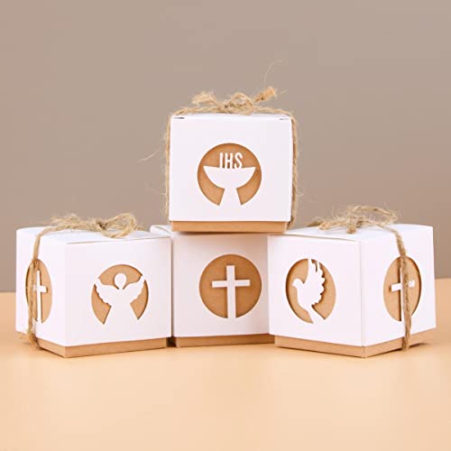 50 Pcs Hochzeit Geschenkschachtel Weiß 5x5x5cm Klein Papier Geschenkbox mit Skelettiertes Muster Geschenkkartons für Kommunion Konfirmation Taufe Geschenkverpackung Hochzeit Gastgeschenke usw. von BETESSIN