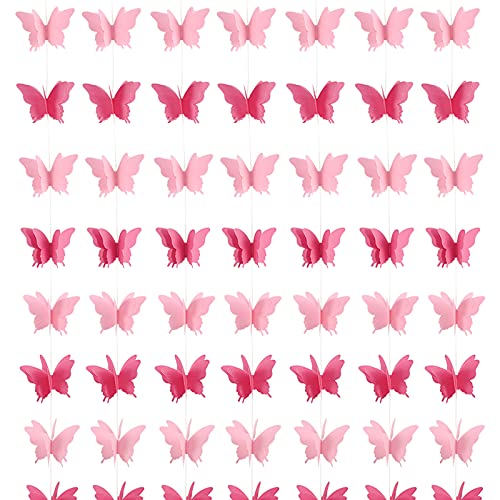 7 stk 3D Schmetterling Girlande Papier Deko Party Geburtstag Hochzeit Bunt Geburtstagsgirlande Partygirlanden Deckenhänger Banner hängende Dekorative Garland (pink) von BETESSIN
