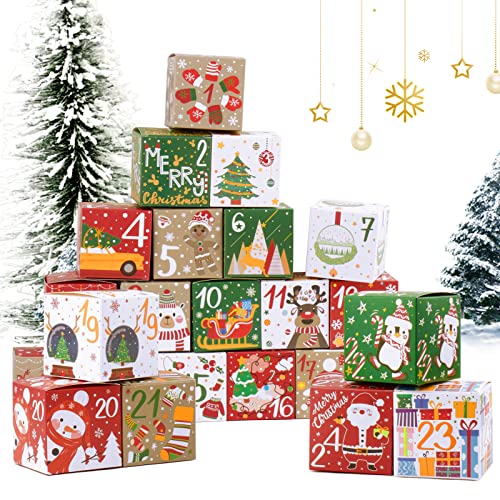 Adventskalender zum Befüllen 24 Stück 7x7x7cm Geschenkschachtel Weihnachtskalender zum selber Basteln Papierschachtel Geschenkboxen für Weihnachten Geschenk Kinder usw. von BETESSIN