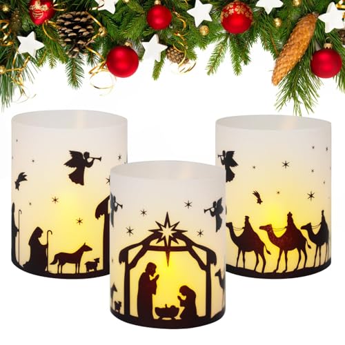 BETESSIN 12Pcs Windlicht Tischdeko Weihnachten Deko Jesus Geburt Krippe Deko Windlichter Weihnachtskrippe Mini Teelichter Weihnachten Kerzen Deko Lichthülle Teelichthalter Indoor Outdoor Dekoration von BETESSIN