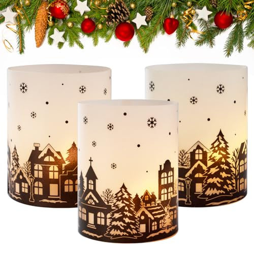 BETESSIN 12Pcs Windlicht Tischdeko Weihnachten Deko Mini Tischlichter Christmas Kerzen Deko Häuser Teelichter Lichthülle Weihnachtshaus Teelicht Indoor Outdoor Garten Kerzen Dekoration von BETESSIN