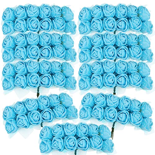 BETESSIN 144 STK. Künstliche Rosen Mini Schaumrosen mit Tüll Blau Deko Blumen Schaum mit Stiel 2,5cm Kunstrosen Köpfe DIY Rosenköpfe Künstlich zum Basteln Party Hochzeit Brautstrauß Geschenk von BETESSIN