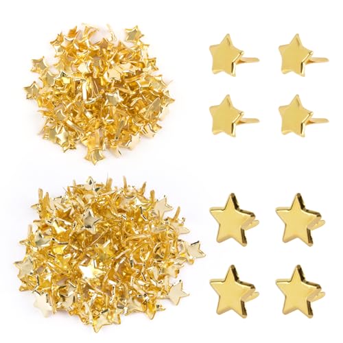 BETESSIN 200pcs Mini Brads Stern Gold Musterklammern 14mm+ 8mm Metall Verschlussklammern Klein Klammern Musterbeutelklammern Briefklammern für DIY Scrapbooking Basteln Papier Befestigung von BETESSIN