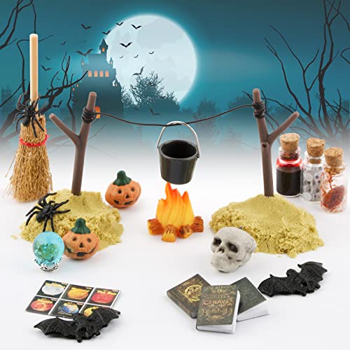BETESSIN 22Pcs Mini Halloween Deko Tischdeko Miniatur Streudeko Holz Deko Kürbis Schädel Spinne Fledermaus Hexenbesen Klein Figuren zum Basteln DIY Geschenk Mitgebsel von BETESSIN