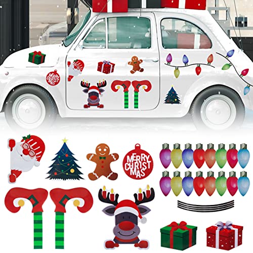 BETESSIN 28Pcs Auto Aufkleber Weihnachten Reflektierend Sticker Magnetisch Weihnachtsmann Auto Kühlschrank Deko Weihnachtsdeko Partydeko für Eisen-Oberfläche Briefkasten von BETESSIN