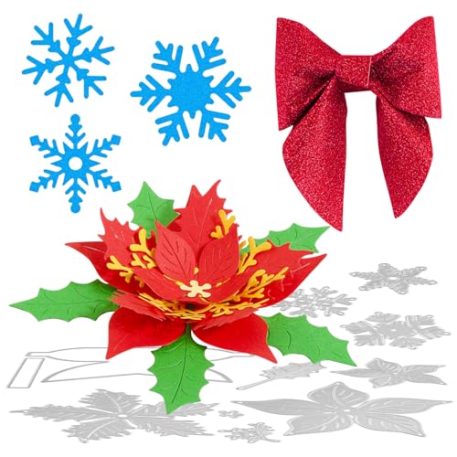 BETESSIN 2Pcs Stanzschablonen Weihnachten Schleife Blumen Stanzformen Scrapbooking Cutting Blüte Dies für DIY Xmas Kartenbasteln Weihnachtsbaum Deko Fotoalbum Geschenkverpackung von BETESSIN