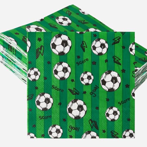 BETESSIN 40 Stück Fussball Servietten Geburtstag - Papierservietten mit Fussball Motiv - Fußball Deko Geburtstag Kinder - Fußball Tischdeko für Kindergeburtstag, Fußball Party und Kinderparty von BETESSIN