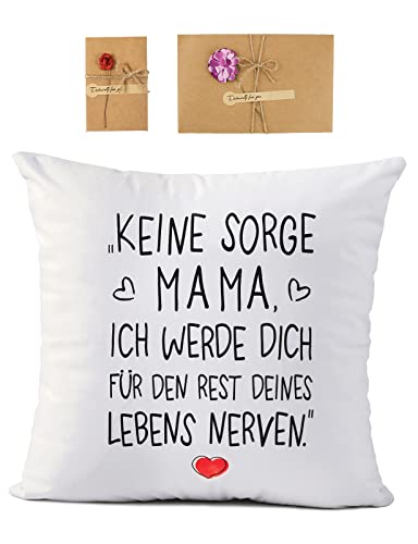 BETESSIN 45 x 45cm Kissenbezug Lustige Sprüche Kissenhülle mit 2 Grußkarten Mama Kissenbezug Geschenk für Mutter zum Geburtstag Muttertag Weihnachten Neues Jahr usw. von BETESSIN