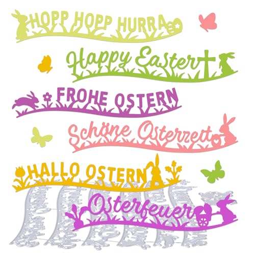 BETESSIN 6Pcs Stanzschablonen Frohe Ostern Stanze Stanzform Rand Deutsch Schriftzug Scrapbooking Spitze Cutting Dies für DIY Kartenbasteln Grußkarten Geschenkverpackung von BETESSIN