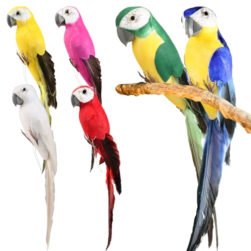 BETESSIN 6Pcs Vogel Deko Figuren Künstliche Vögel Deko 25CM Bunt Vogelfigur mit Metalldraht Mini Vogel Schaumstoff Dekofigur für Garten Frühling Verzieren Party Ostern Dekoration von BETESSIN