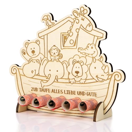 BETESSIN Geldgeschenk zur Taufe - Arche Noah Taufe Geschenk aus Holz - Taufgeschenke für Mädchen und Jungen - 20x16cm von BETESSIN