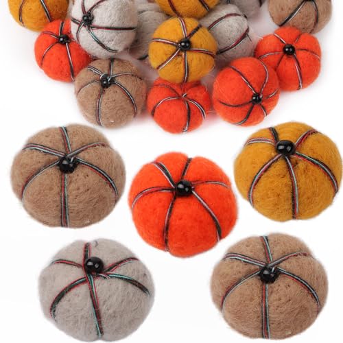 BETESSIN Herbst Deko Tisch - 16 Stück Miniatur Kürbis Deko aus Filz - Herbstdeko Innen & Wichtel Zubehör - Herbst Dekoration für Herbstfest, Erntedankfest, Halloween UVM. (2.5 cm ø) von BETESSIN