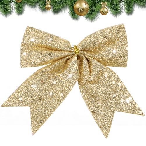 BETESSIN Schleifen Weihnachten Gold Glitzer - 24 Stück Weihnachtsschleifen 10x9cm - Weihnachtsbaum Deko Schleife zum Basteln von Weihnachtskranz, Weihnachtsbaumschmuck, Tür Deko Weihnachten UVM. BETESSIN Schleifen Weihnachten Gold Glitzer - 24 Stück Weihnachtsschleifen 10x9cm - Weihnachtsbaum Deko Schleife zum Basteln von Weihnachtskranz, Weihnachtsbaumschmuck, Tür Deko Weihnachten UVM. von BETESSIN