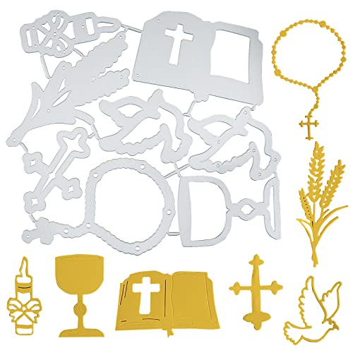 BETESSIN Stanzschablonen Kommunion Taufe Stanzbögen Kreuz Taube Kerze Stanzformen Grußkarte Metall Cutting Dies Erstkommunion Stanzen Prägeschablone DIY Scrapbooking Karten Handwerk von BETESSIN