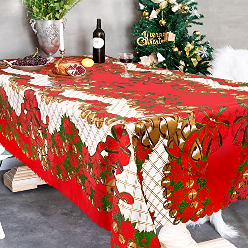 BETESSIN Tischdecke Weihnachten 150x180cm in Rot-Weiß - Abwaschbare Weihnachtstischdecke aus Polyester, Wiederverwendbare XmasTischdecke für Weihnachten Tischdekoration usw. von BETESSIN