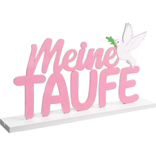 BETESSIN Tischdeko Taufe Mädchen Rosa - Meine Taufe Holzschriftzug mit Basis - Taufe Deko Holz - Tischdekoration zur Taufe für Mädchen und Jungen von BETESSIN