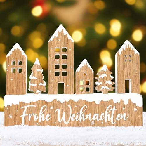 BETESSIN Tischdeko Weihnachten Holz - Weihnachts Tischdeko mit Frohe Weihnachten Schriftzug - Weihnachtsdeko Tisch - Weihnachtsdekoration Innen (23.5x17.5cm) von BETESSIN