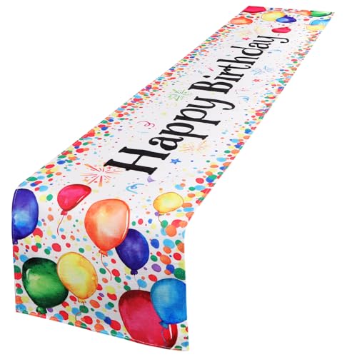 BETESSIN Tischläufer Geburtstag Bunt - Happy Birthday Tischläufer mit Balloons Mustern - Tischdeko zum Kindergeburtstag für Mädchen und Jungen - 180x33cm von BETESSIN