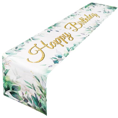 BETESSIN Tischläufer Geburtstag - Happy Birthday Tischläufer im Eukalyptus Design - Tischdeko zum Geburtstag für Männer und Frauen - 180x33cm von BETESSIN