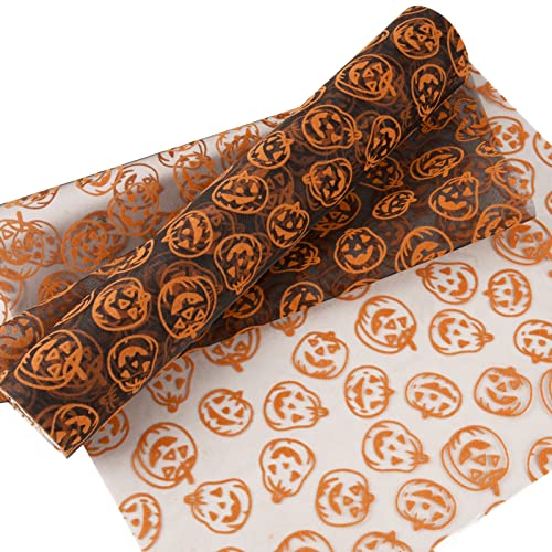 Halloween Tischläufer 30cm x 4.5m Tüllband Tischband Tüll Dekostoff mit Kürbis Motive Halloween Deko Tischläufer für Halloween Party Bankett Deko Halloween Tischdekoration usw. von BETESSIN