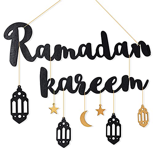 BETESSIN Ramadan Kareem Holz Hängedeko Schwarz Ramadan Mubarak Ornamente für Wand Tür Fenster usw. von BETESSIN