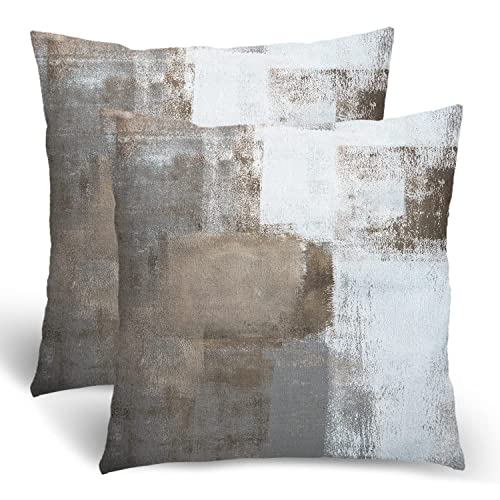 Braun-graue Kissenbezüge, taupe, moderne abstrakte Kunstmalerei, Wurfkissen für Couch, grau-weiße Kissenbezüge, 50,8 x 50,8 cm, 2 Stück, quadratischer Kissenbezug, Geschenk für Couch, Sofa von BETGINY