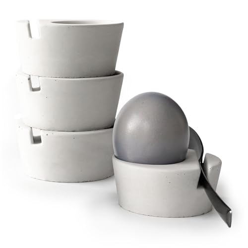BETOLZ® Design Eierbecher 4er Set aus Beton/Eierbecher stapelbar/Egg Cups/Eierbecher design - minimalistisch & modern, für Jede Eiergröße - inkl. Löffelhalter von BETOLZ