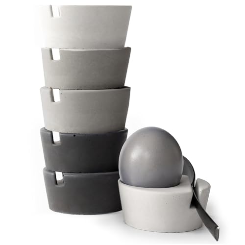 BETOLZ® Design Eierbecher 6er Set aus Beton/Eierbecher stapelbar/Egg Cups/Eierbecher Design - minimalistisch & modern, für Jede Eiergröße - inkl. Löffelhalter von BETOLZ