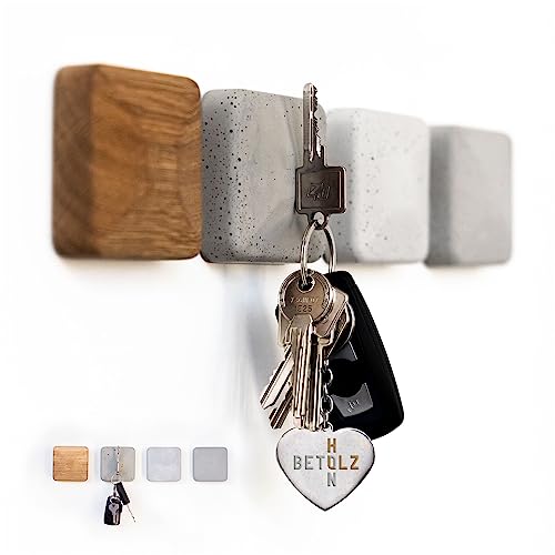 BETOLZ® Design Schlüsselhalter Magnetisch aus Beton & Holz [‎7,5 x 7,5 x 2,5cm] Alternative zum Schlüsselbrett ohne Bohren/Schlüsselaufbewahrung zum Kleben - 4er Set von BETOLZ