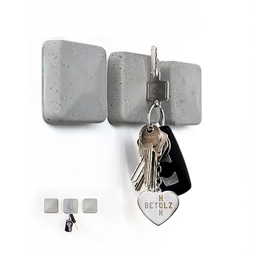 BETOLZ® Design Schlüsselhalter Magnetisch aus Beton [‎7,5 x 7,5 x 2,5cm] Alternative zum Schlüsselbrett ohne Bohren/Schlüsselaufbewahrung zum Kleben - 3er Set von BETOLZ