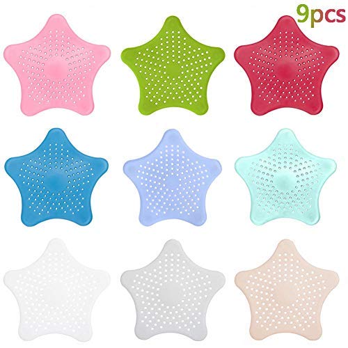 BETOY Abflusssieb aus Silikon, 9 Stücke Starfish Waschbecken Filter rutschfeste Abdeckung Stopper für Küche Badewanne und Waschbecken - Mix Farben 15,7 x 14 cm von BETOY