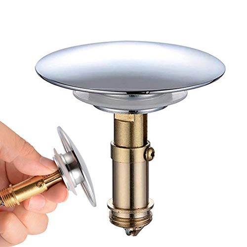 BETOY Ablaufgarnitur mit Überlauf,Badezimmer Waschbecken Druckknopf 37 mm Chrom Click Clack,Chrom Pop Up Ventil für Waschbecken & Waschtisch Wasserhahn Push Button Ablaufgarnitur Bad Pop Up Stopfen von BETOY