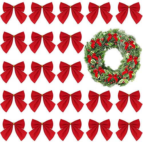 BETOY Weihnachten Band Schleife Funkeln 60 Stücke Mini Weihnachtsbaum Bögen Rot Samt Bögen Weihnachtsbaum Bowknot Ornamente für Weihnachtsbaum Hängende Dekoration Lieferungen von BETOY