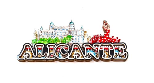 Kühlschrankmagnet 14 cm, Alicante Logo, Türmagnet aus Holz, 3D Spanien. Spanischer Fächer Sevillana. von BETTER WITH FRIENDS